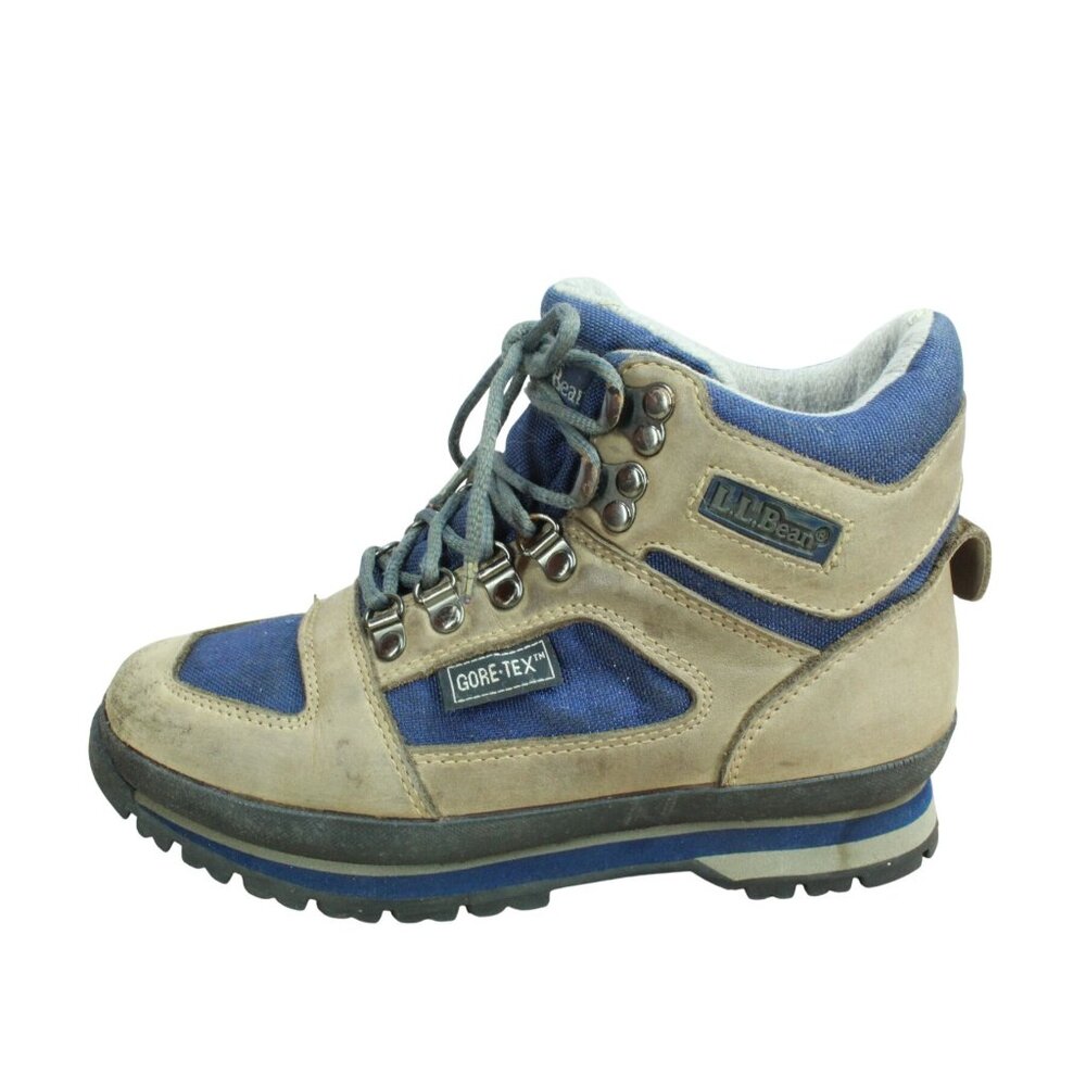 LL Bean Knife Edge Goretex Leather Hiking Boots Brown Blue 10.5 Inch